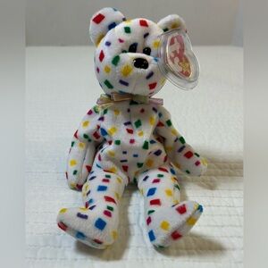 Retired, Vintage and Rare Ty Y2K Confetti Bear Beanie Baby with Errors.